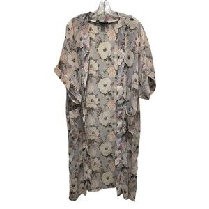 Steve Madden Sheer Floral Kimono Duster Grey Cream Women’s One Size